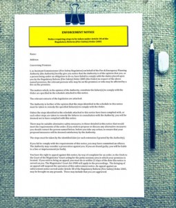 Enforcement Notice Image showing the Enforcement Notice for London Fire Risk Assessments