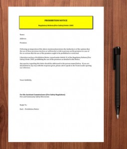 Prohibition Notice Image showing the Prohibition Notice for London Fire Risk Assessments
